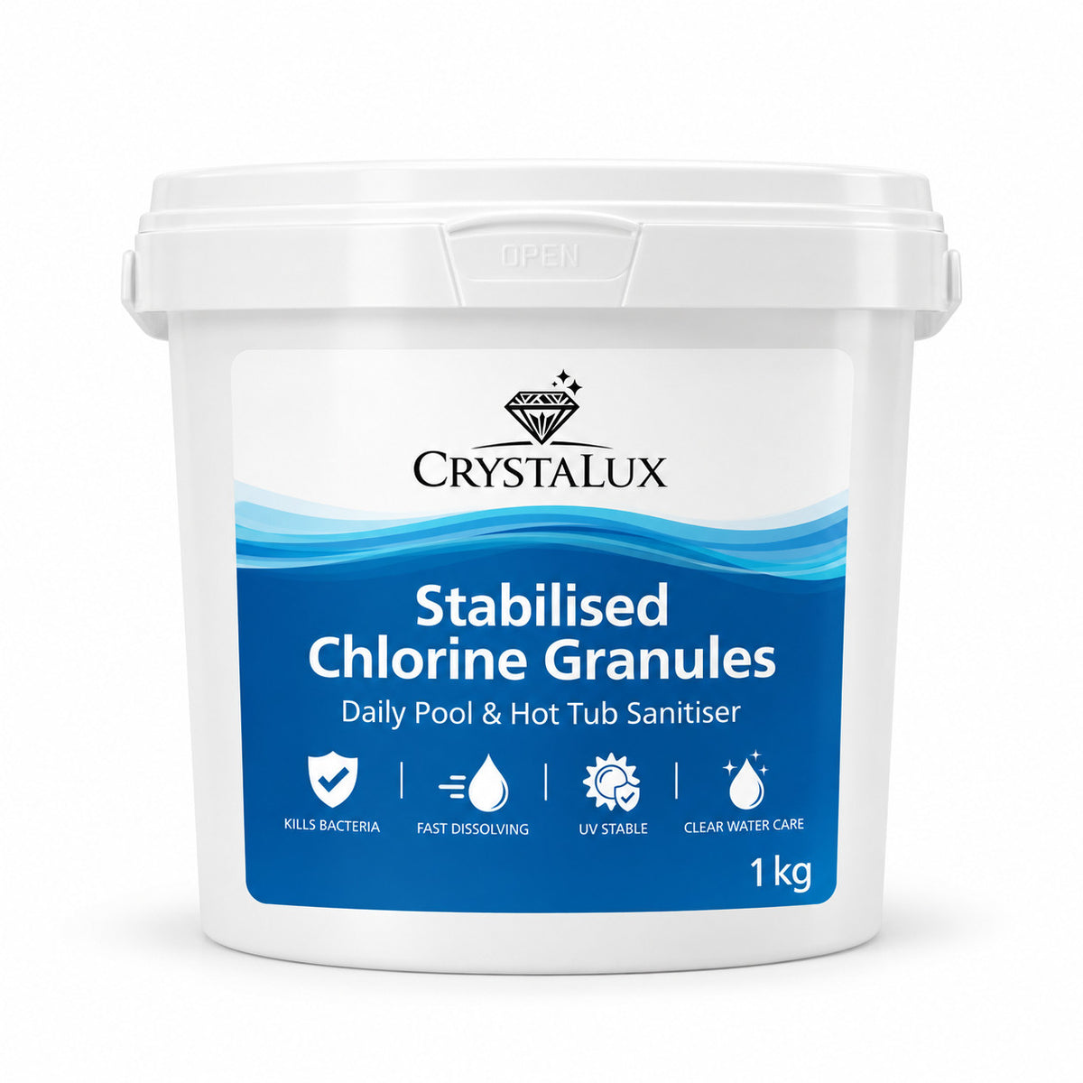 CrystaLux Stabilised Chlorine Granules 1 kg resealable tub